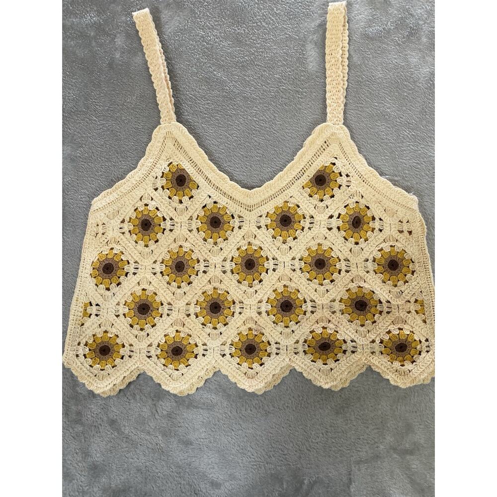 Honey & Sparkle Women’s Tank Top Sz S/M Granny Square Crochet - Picture 2 of 8